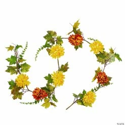 Cheapest 🥰 5.5' x 6" Red and Yellow Maple Leaf with Mum Flower 👪 Thanksgiving Garland - Unlit 🎉