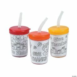 Best deal 🤩 Color Your Own Give Thanks Cups with Lids & Straws - 12 Pc. 🛒