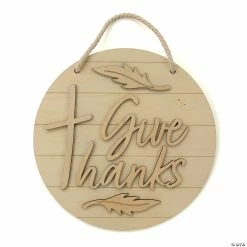 Hot Sale 👍 DIY Unfinished Wood Religious Give Thanks Door Sign 😀